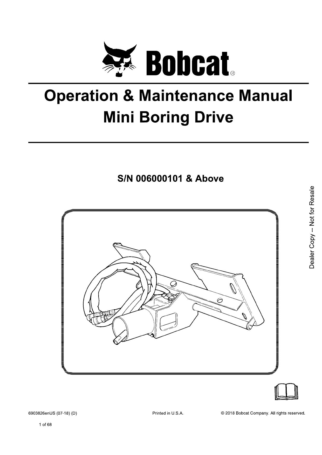 Mini Boring Drive Attachment Operation & Maintenance Manual Bobcat